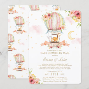 Floraler Heißluftballon-Tiere Baby Shower per Post Einladung
