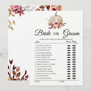Floraler Kürbis Braut oder Bräutigam Spiel  Einladung