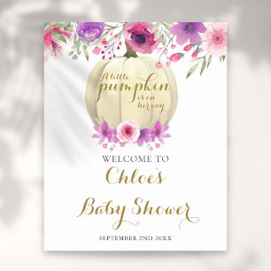 Floraler Kürbis Rosa Mädchen Baby Shower Willkomme Poster