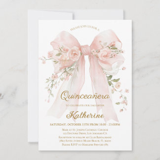 Floraler Schleifen-Quinceañera-Einladung 15. Gebur Einladung