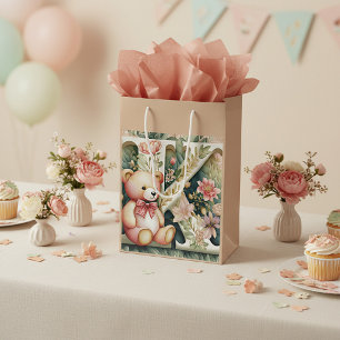 FLoraler Teddybär Buchstabe K Mittlere Geschenktüte