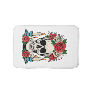 Floraler Totenkopf mit Kerzen Halloween Badematte