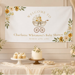 Floraler Wagen Willkommen Baby Shower   Neutral Banner