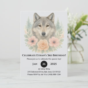 Floraler Wald Wolf Geburtstag Einladung