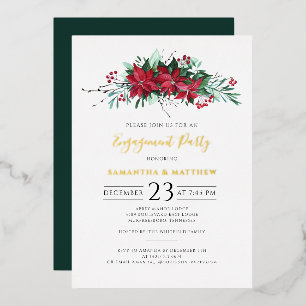 Floraler Weihnachts-Verlobungsparty-Script Gold Folieneinladung