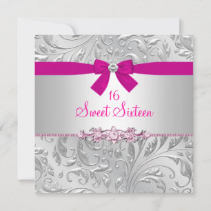 Floraler Wirbel & Rosa Schleife Sweet Sixteen Einl Einladung