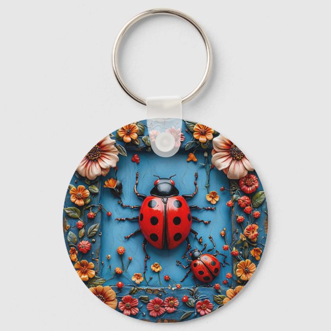🐞 Florales 3D-Marienkäfer-Garten-Amulett 🐞 Schlüsselanhänger (Vorderseite)