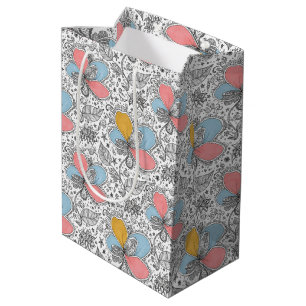 Florales abstrakte Kritzelkunst-Stil Rosa Blau Gel Mittlere Geschenktüte