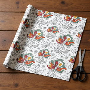 Florales abstraktes Gekritzel Kunststil Grün Rot G Geschenkpapier