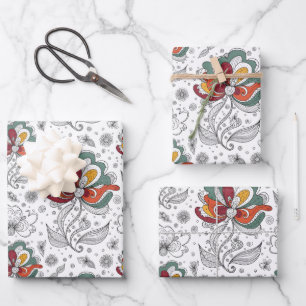 Florales abstraktes Kritzelkunst-Design in Grün, R Geschenkpapier Set