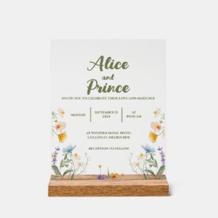 Florales Acryl-Hochzeitsschild mit Holzständer Acrylschild