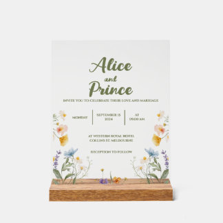 Florales Acryl-Hochzeitsschild mit Holzständer Acrylschild