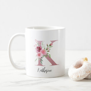 Florales Anfangs-K Errötende Rosen Editierbarer Na Kaffeetasse
