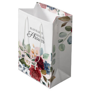 Florales Aquarell Burgunder-Rosé Brautbad Mittlere Geschenktüte