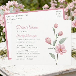 Florales Aquarell Rosa Salbei Garten Brautparty Einladungspostkarte