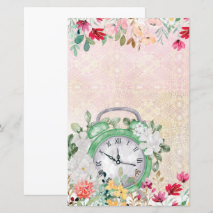 Florales Aquarell-Uhr-Dekoupage-Scrapbook-Papier