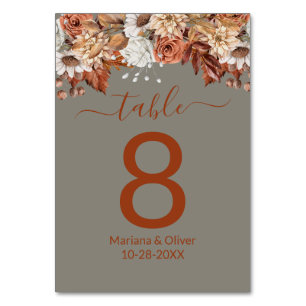 Florales auf grauer Herbst-Tisch-Nummer Tischnummer