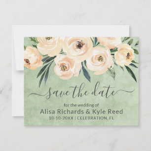 Florales Beige Rosé Gold auf Grünem Save the Date Ankündigung