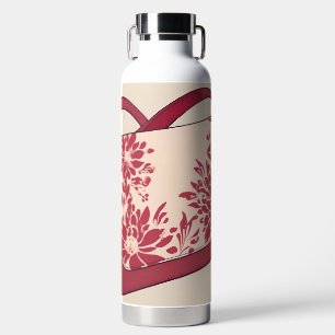 Florales Beige & Rotes KI-Kunstwerk Trinkflasche