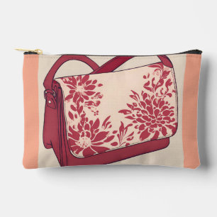 Florales Beige & Rotes KI-Kunstwerk Zubehörtasche