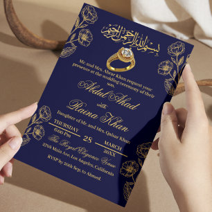 Florales Blau und Gold Muslimische Islamische Verl Einladung
