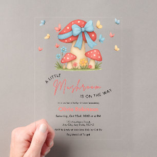 Florales blaues Band Ein kleiner Pilz Baby Shower Acryleinladungen