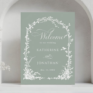 Florales Bogen-Garten-Hochzeit Salbei Grün Willkom Poster