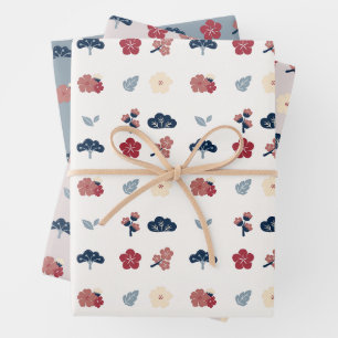 Florales Boho-Botanik-Frühlingsmotiv Geschenkpapier Set