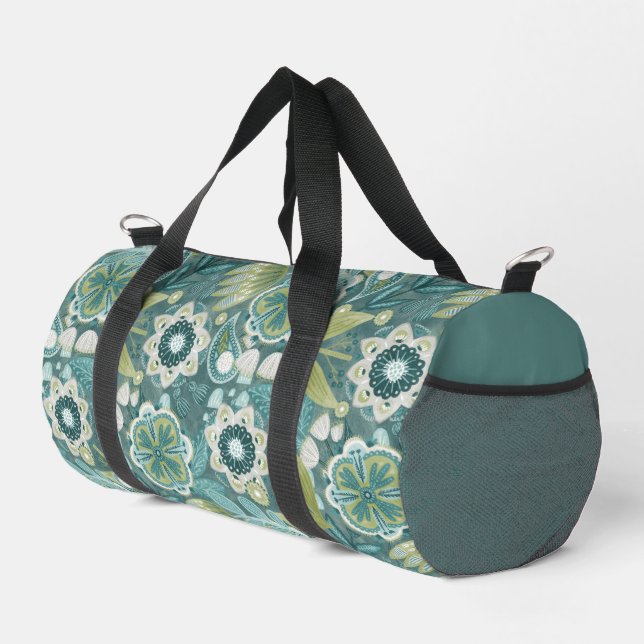 Florales Boho-Botanikmuster Duffle Bag (Rechte Ecke)