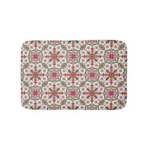 Florales Boho-Muster in Rot, Pink & Türkis Badematte