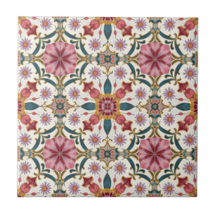 Florales Boho-Muster in Rot, Pink & Türkis Fliese