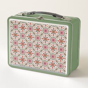 Florales Boho-Muster in Rot, Pink & Türkis Metall Brotdose