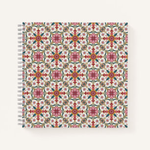 Florales Boho-Muster in Rot, Pink & Türkis Notizbuch