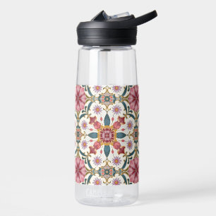 Florales Boho-Muster in Rot, Pink & Türkis Trinkflasche