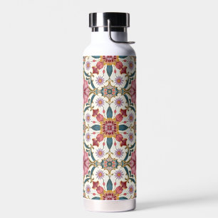 Florales Boho-Muster in Rot, Pink & Türkis Trinkflasche