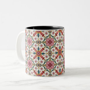 Florales Boho-Muster in Rot, Pink & Türkis Zweifarbige Tasse