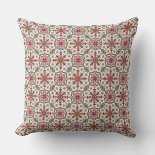 Florales Boho-Muster in Rot, Pink und Türkis Kissen