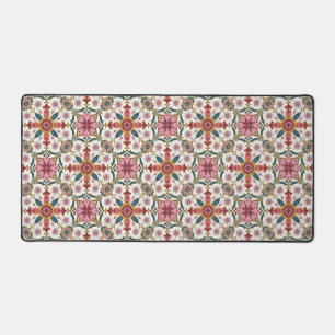 Florales Boho-Muster in Rot, Pink und Türkis Schreibtischunterlage