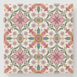 Florales Boho-Muster in Rot, Pink und Türkis Steinuntersetzer