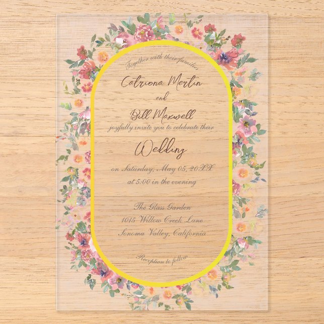 Florales botaniques Faire-part de mariage acryliqu (Recto)