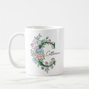 Florales botanisches Monogramm   Benutzerdefiniert Kaffeetasse