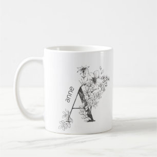 Florales botanisches Monogramm Benutzerdefiniert Kaffeetasse