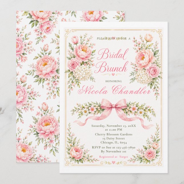 Florales Braut-Brunch Einladung (Vorne/Hinten)