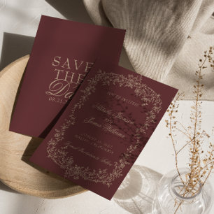 Florales Burgund Beige Botanisches Alte-Money-Hoch Save The Date