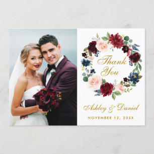 Florales Burgunder Blau Kranz Hochzeit Gold Danke 