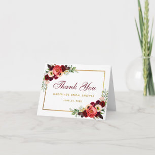 Florales Burgunder Boho Brautbad Danksagungskarte Dankeskarte