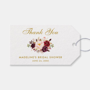 Florales Burgunder-Gold-Brautabschied-Dankeschön Geschenkanhänger