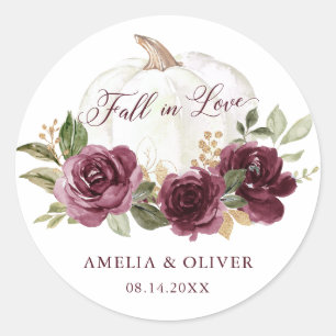 Florales Burgunder-Kürbis-Hochzeit Verlieb dich Runder Aufkleber