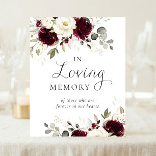 Florales Burgundergrün In Loving Memory Schild