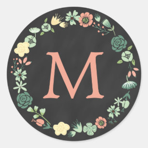 FLORALES CHALKBOARD-MONOGRAMM RUNDER AUFKLEBER